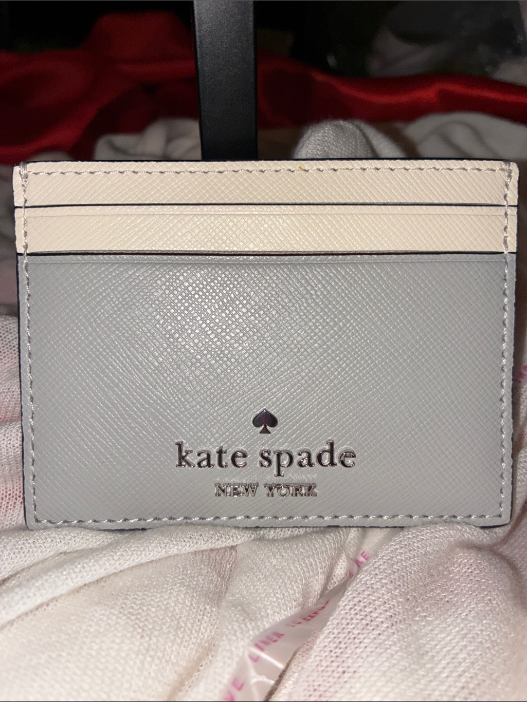 Kate Spade Gray And Cream Saffiano Leather Card Holder